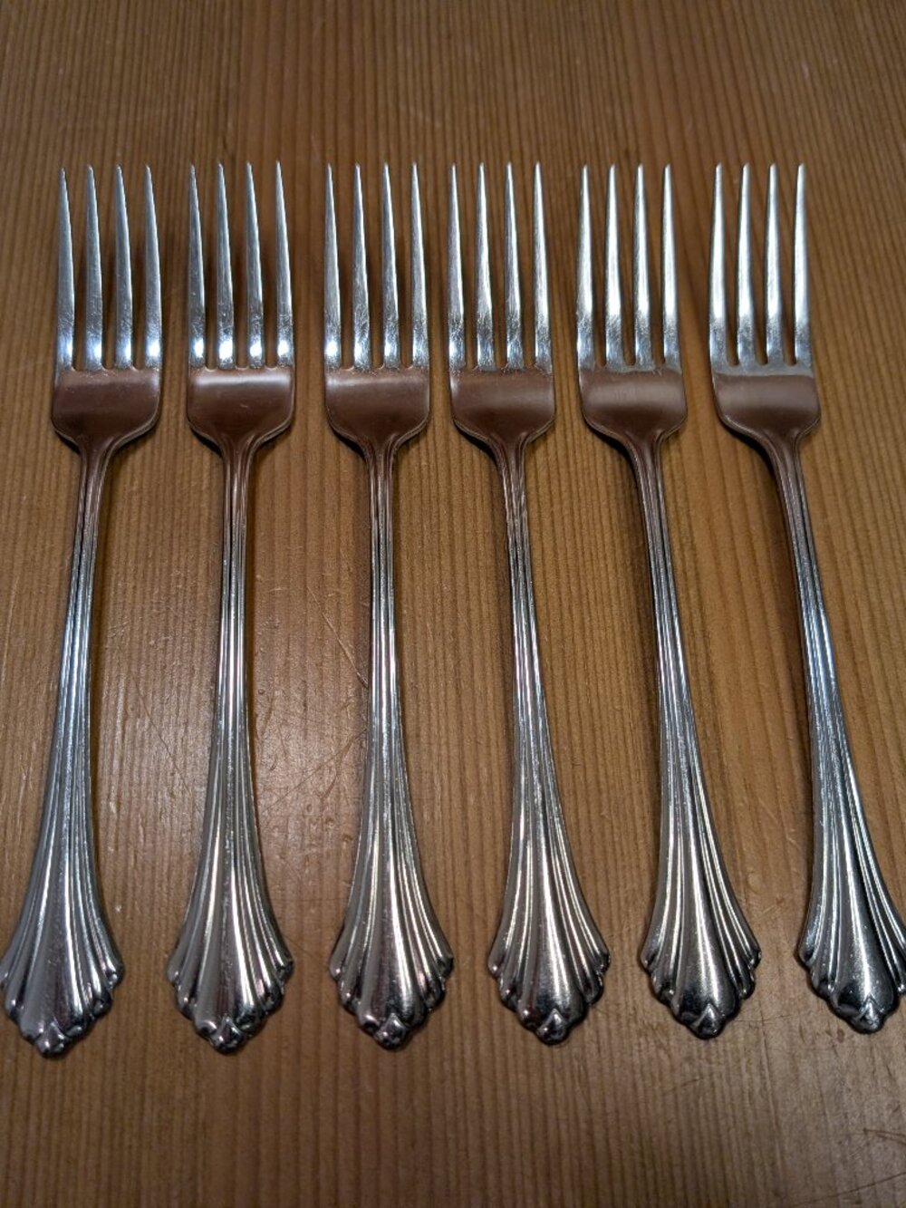 Lot of 6 Oneida BANCROFT Stainless Steel 7 3/8" Dinner Forks Fork Set USA - GUC